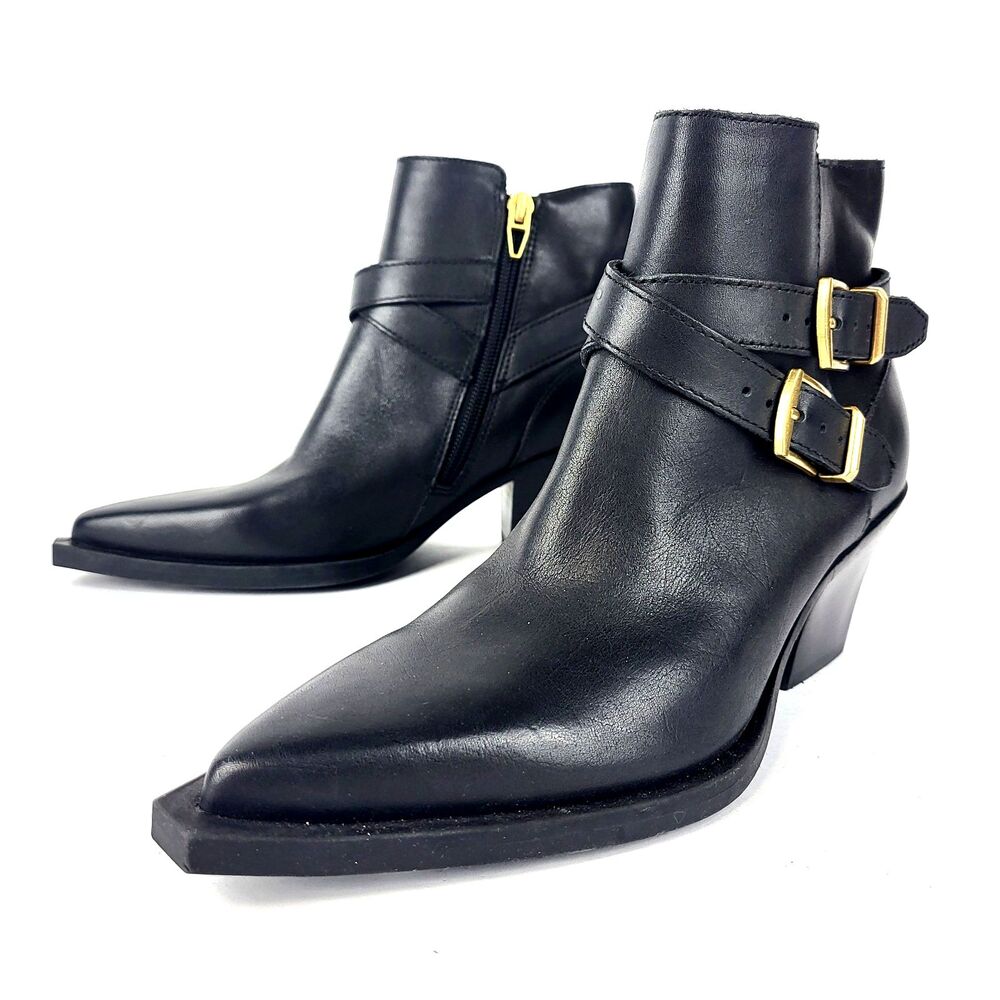 Dolce Vita Rayner Black Leather Pointed toe Buckled Moto Bootie Size 6.5